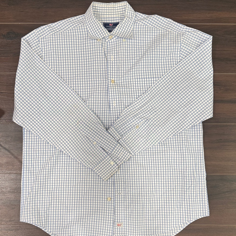 Vineyard Vines White and Blue Plaid Shirt
